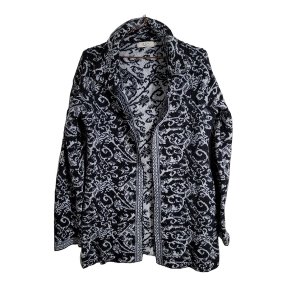 A. Ida Wool Blend Filigree Swirl Pattern Cardigan Open Front Made Italy Medium - Picture 1 of 6